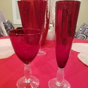 2 Red Crystal Glasses
